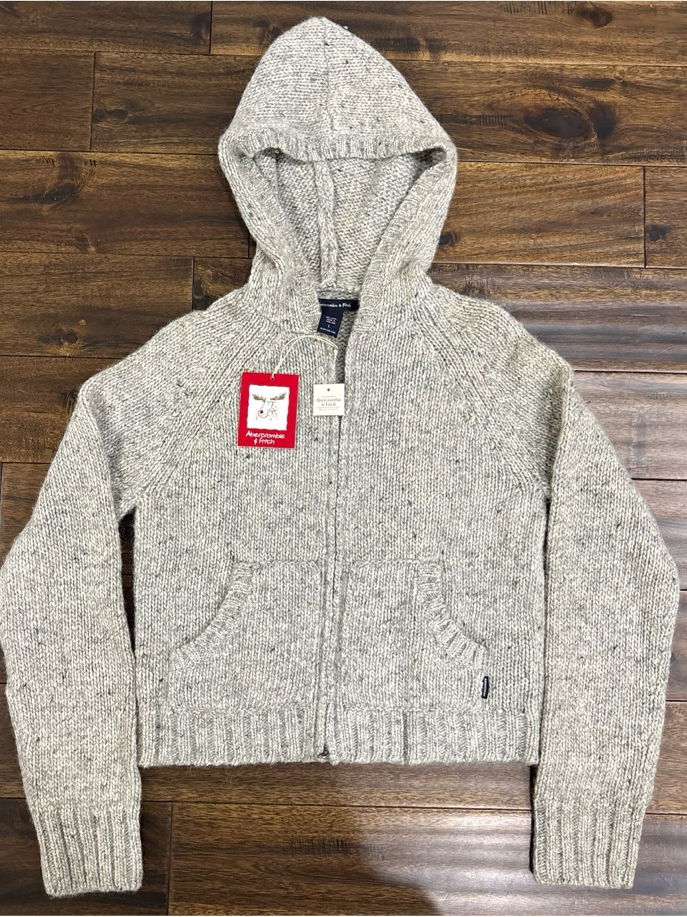 Vintage Wool Abercrombie & Fitch Women’s Light Heather Gray Hooded Zip Cardigan